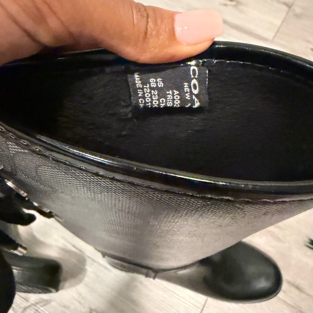 Coach Black Signature Logo Tall Lace-Back Rain Boots - Picture 7 of 11